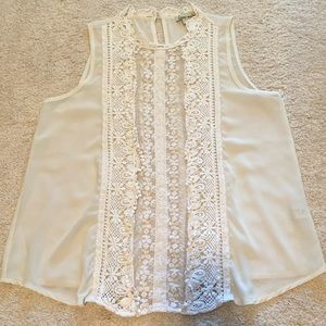 Cream blouse with crochet detail